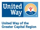 Logo of United Way of the Greater Capital Region featuring the United Way emblem with a hand supporting a person and a rainbow above.