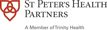 Logo of St. Peter's Health Partners, featuring a red, interlocking knot symbol and the tagline 